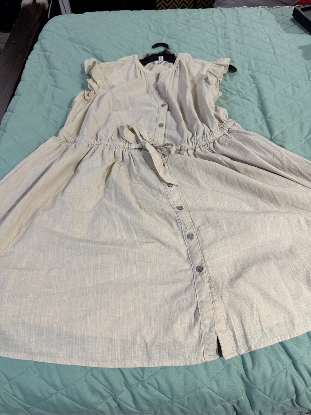 Time and Tru Cream Button-Front Midi Dress